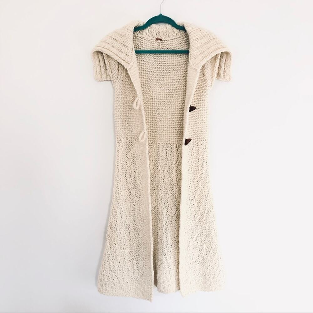 FREE PEOPLE RARE! Handmade Fisherman’s Wool Cardigan Sweater Duster Cream XS - Picture 4 of 10